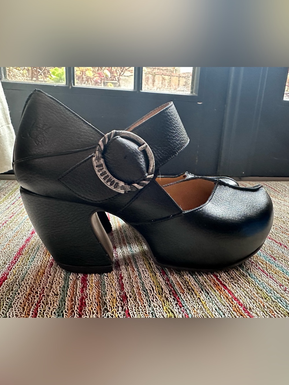 Fluevog NEW IN BOX Prepare Leader black pebbled leather platform MJ heel -10 - Picture 3 of 16